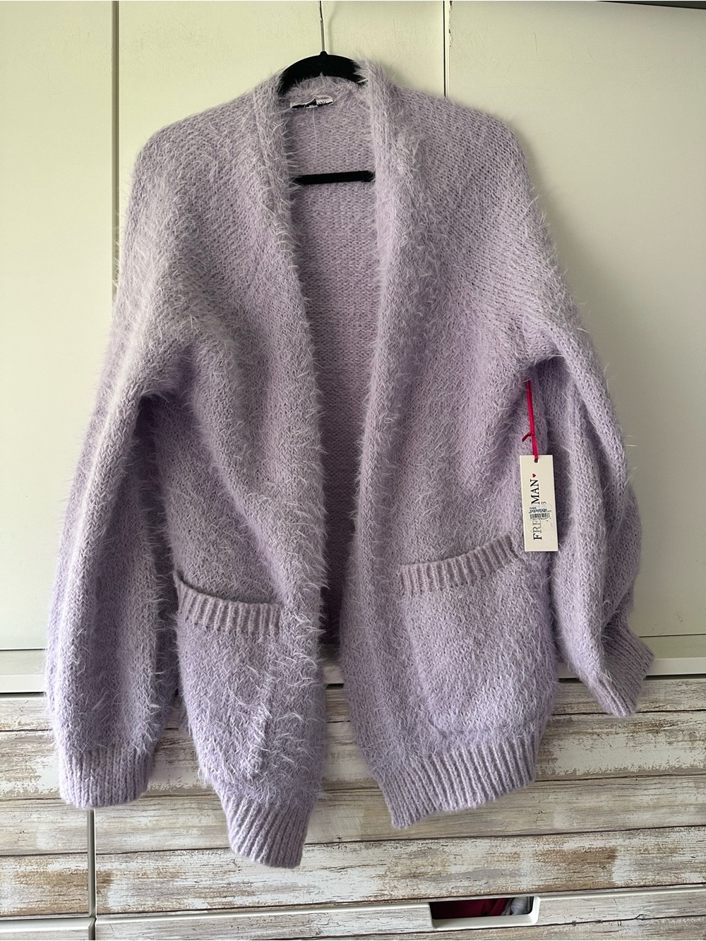 🪻 NWT Freshman 1996 XL Lavender Fuzzy Eyelash Knit Open Cardigan